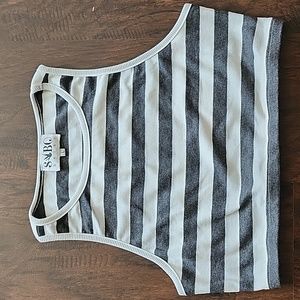 Sabo Skirt, Milda Stripe Top, Size L, Grey/White